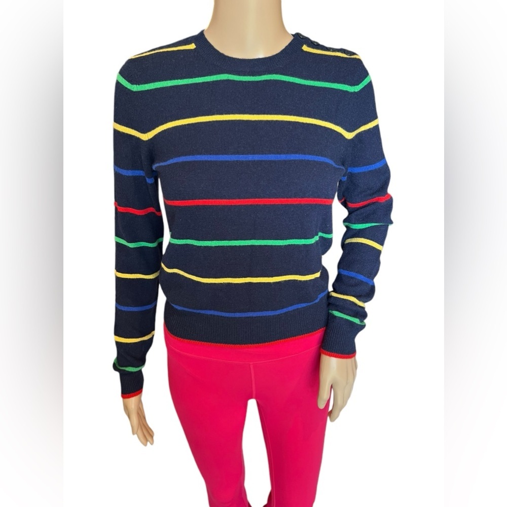 Polo Ralph Lauren Womens Sweater Navy Multicolor Striped Washable Cashmere XS